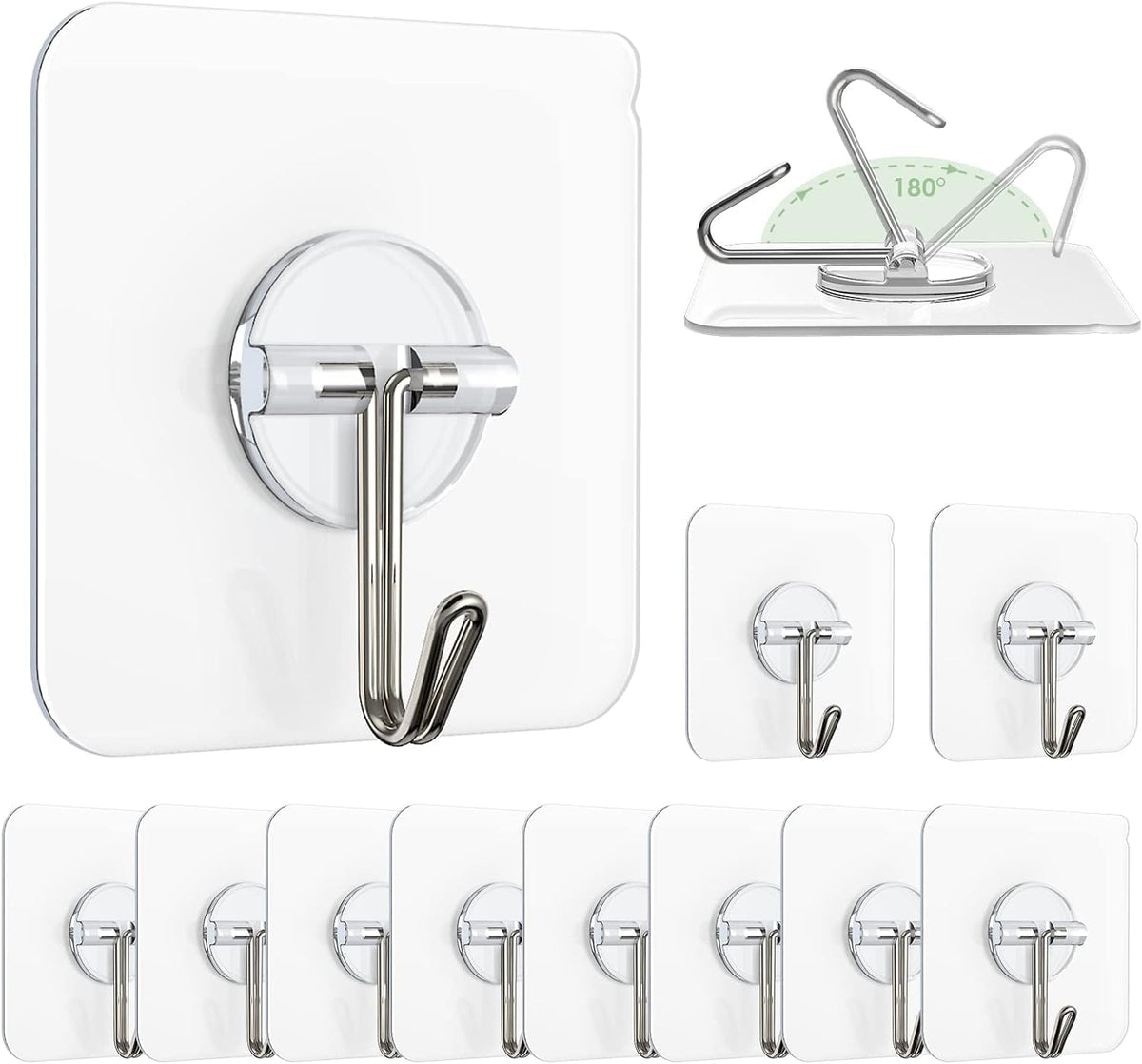 Self Adhesive Wall Hooks | 20 Pcs | Nail Screw Without Drilling | Transparent PVC Sticker