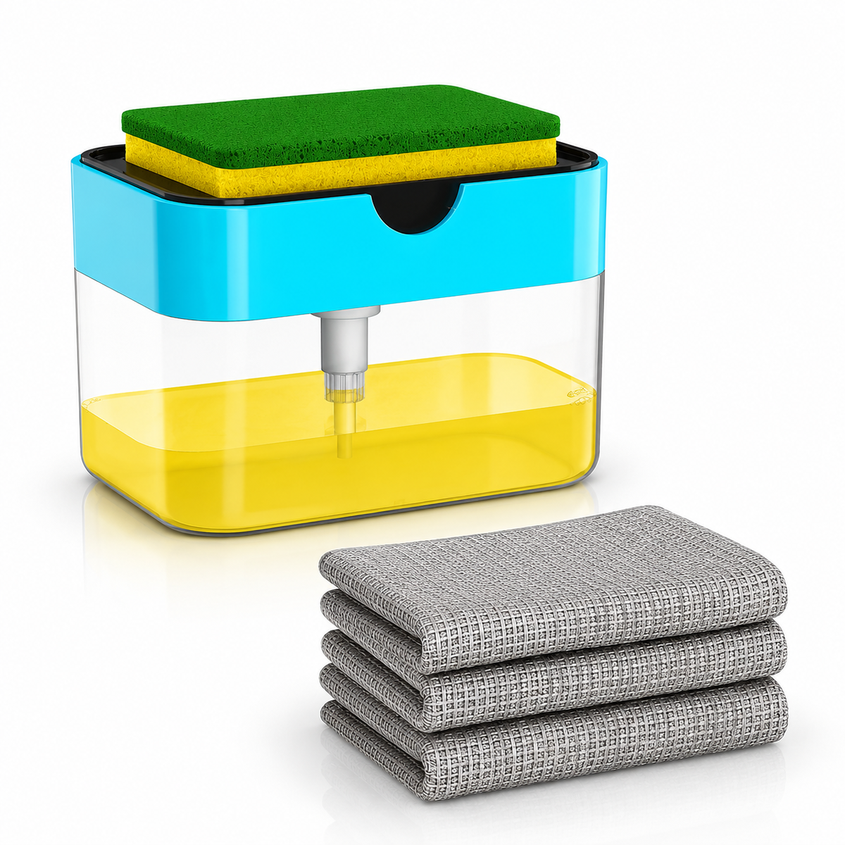 2-in-1 Soap Dispenser with Sponge Holder & 3 Dishwashing Cloths