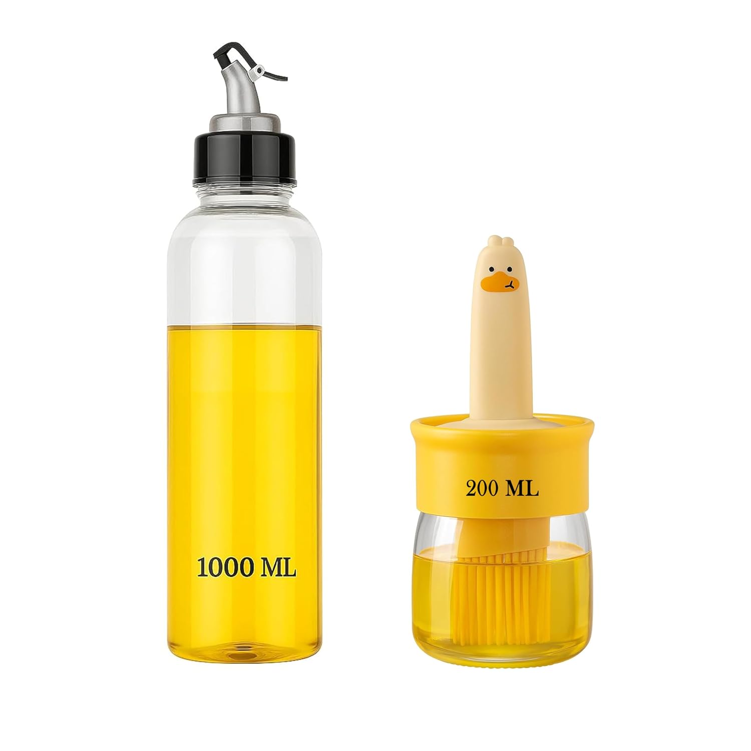 Kitchen Expert Oil Dispenser Combo | 1 Litre Plastic Oil Bottle for Storage | 200ml Silicone Oil Dispenser with Brush for Baking, BBQ, Grilling | Leakproof Bottle | Versatile Oil Container for Kitchen