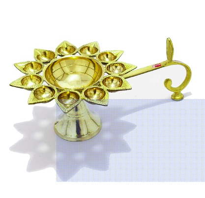 Brass Aarti Diya/Deepak, 11 Batti & 1 Big Batti Aarti, Gold