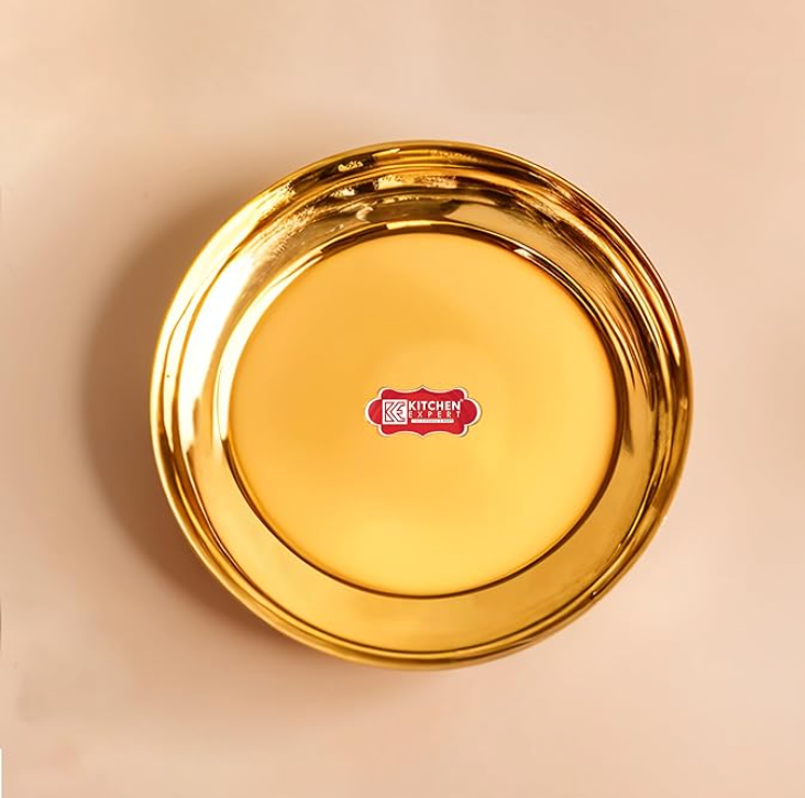 Kitchen Expert Small Brass Plate | 11cm | Pooja Thali | Ideal for Puja/Prasad/Dia | for Mandir Use | Handcrafted Dia Plate | Brass Pooja Plate