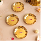 Kitchen Expert Small Brass Plate | 11cm | Pooja Thali | Ideal for Puja/Prasad/Dia | for Mandir Use | Handcrafted Dia Plate | Brass Pooja Plate