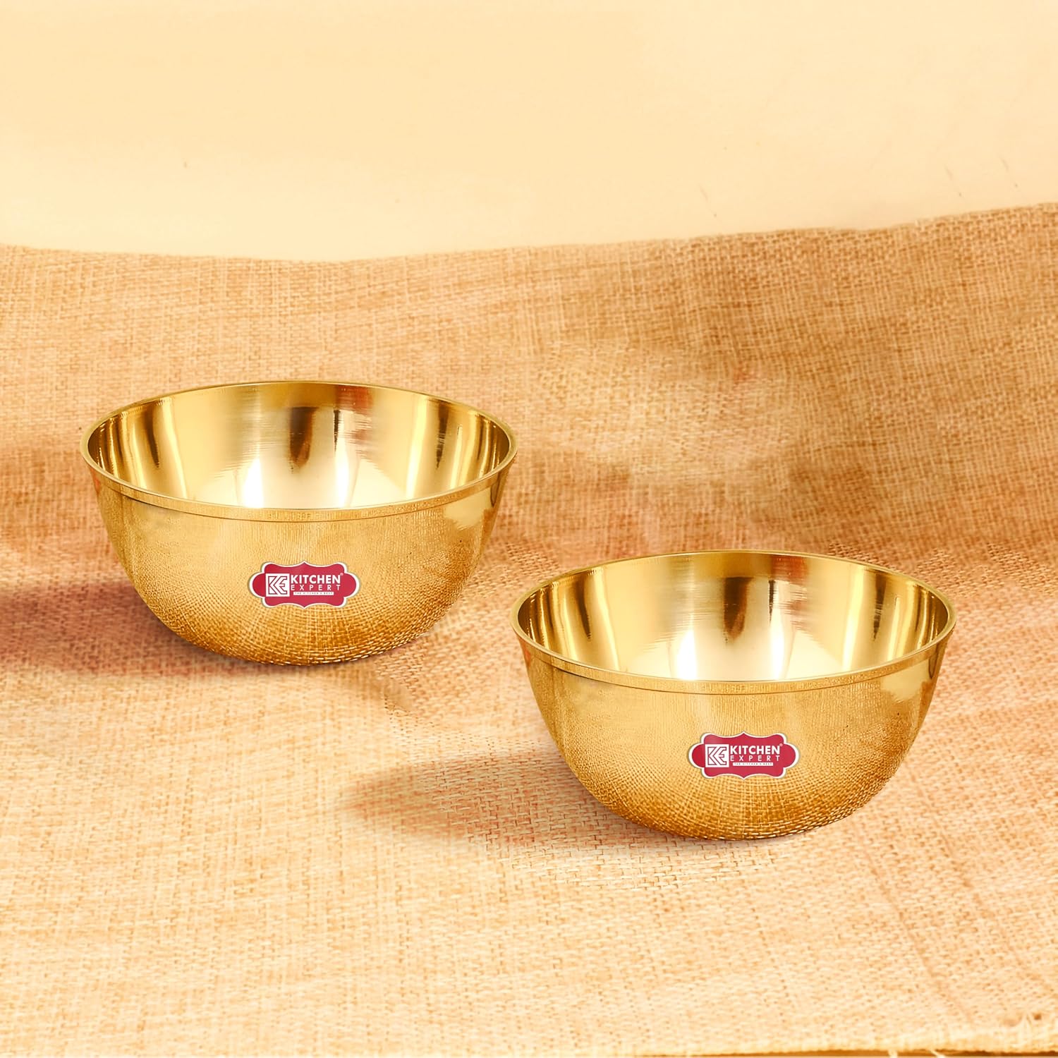Kitchen Expert Small Brass Bowl | Set of 2 | 70 ml | Oil Diya for Mandir | Ideal for Home Decor, Pooja,Festivals, Prasad and Desert Katori | Kasa Bowl | Decorative Brass Bowl
