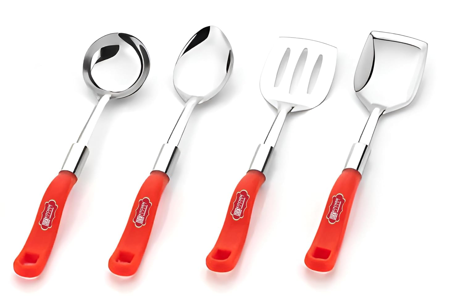 Kitchen Expert Stainless Steel Spatula | Set of 4 | Kitchen Tool for Cooking, Baking and Mixing | Heat Resistant and Non Stick Cookware | Include Slotted Turner, Skimmer, Spatula Spoon