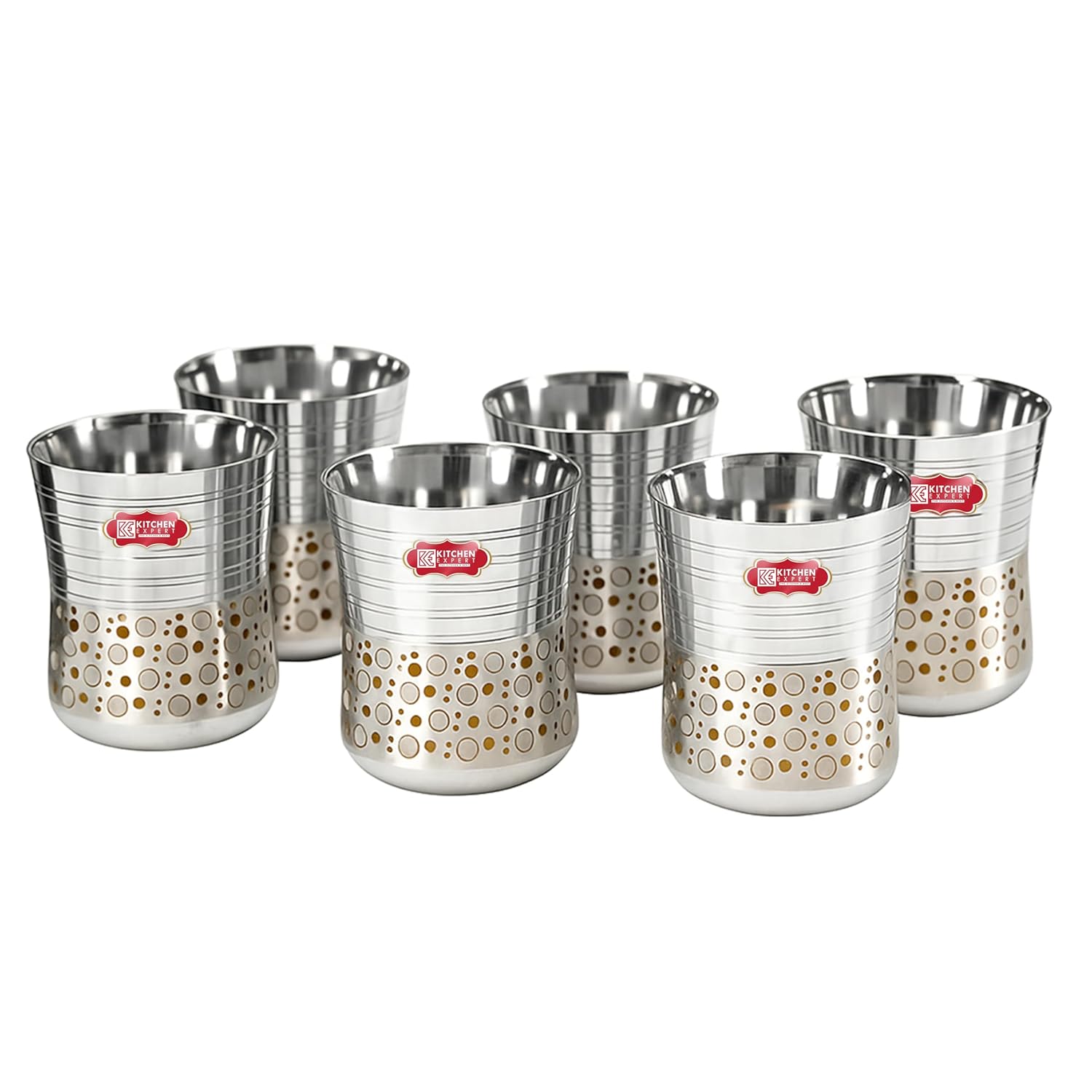 Kitchen Expert Stainless Steel Glass | Water Glass Set | Set of 6 for Water | Juice Glass Set | Drinking Glasses | 300ml | Tea, Coffee Glass